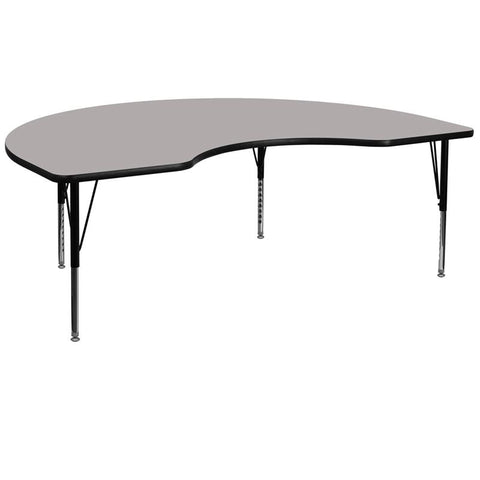 Flash Furniture 48''W x 72''L Kidney Grey HP Laminate Activity Table - Height Adjustable Short Legs - XU-A4872-KIDNY-GY-H-P-GG