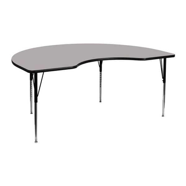 Flash Furniture 48''W x 72''L Kidney Grey HP Laminate Activity Table - Standard Height Adjustable Legs - XU-A4872-KIDNY-GY-H-A-GG