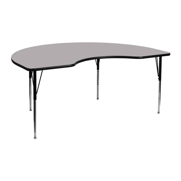 Flash Furniture 48''W x 72''L Kidney Grey Thermal Laminate Activity Table - Standard Height Adjustable Legs - XU-A4872-KIDNY-GY-T-A-GG