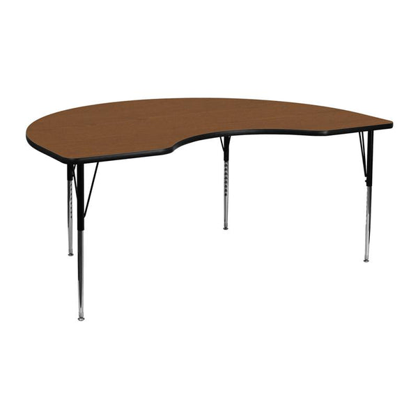 Flash Furniture 48''W x 72''L Kidney Oak HP Laminate Activity Table - Standard Height Adjustable Legs - XU-A4872-KIDNY-OAK-H-A-GG
