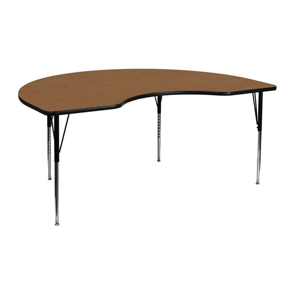 Flash Furniture 48''W x 72''L Kidney Oak Thermal Laminate Activity Table - Standard Height Adjustable Legs - XU-A4872-KIDNY-OAK-T-A-GG