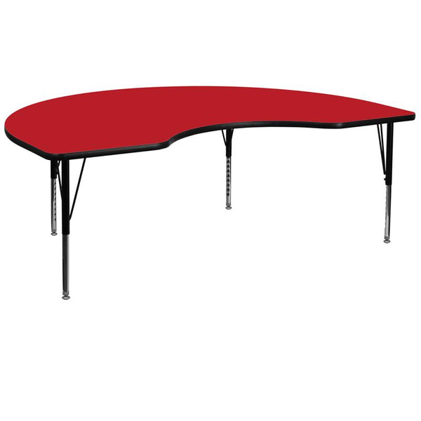 Flash Furniture 48''W x 72''L Kidney Red HP Laminate Activity Table - Height Adjustable Short Legs - XU-A4872-KIDNY-RED-H-P-GG
