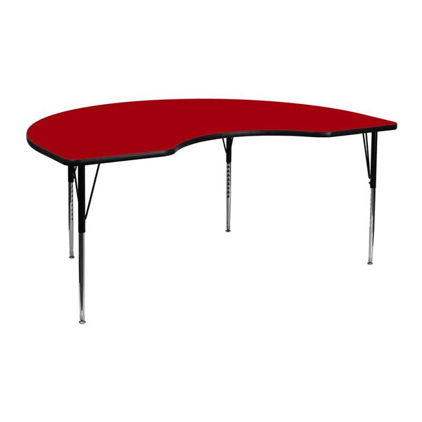 Flash Furniture 48''W x 72''L Kidney Red Thermal Laminate Activity Table - Standard Height Adjustable Legs - XU-A4872-KIDNY-RED-T-A-GG