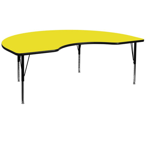 Flash Furniture 48''W x 72''L Kidney Yellow HP Laminate Activity Table - Height Adjustable Short Legs - XU-A4872-KIDNY-YEL-H-P-GG