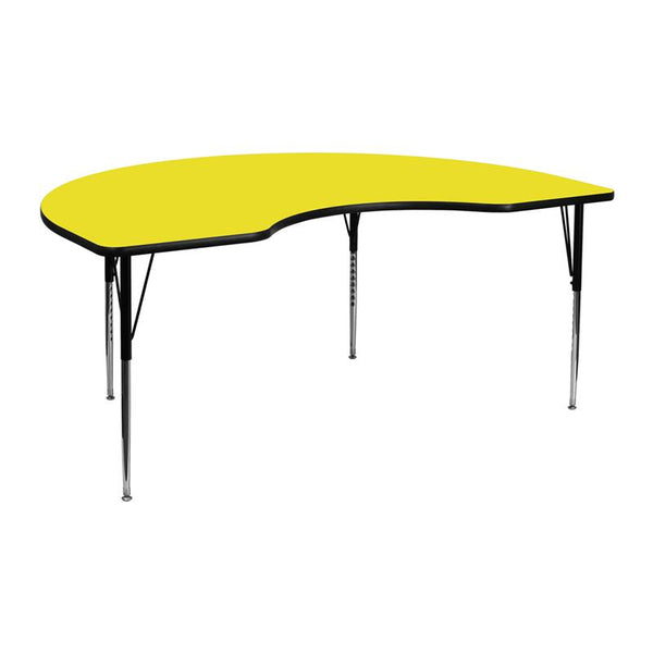 Flash Furniture 48''W x 72''L Kidney Yellow HP Laminate Activity Table - Standard Height Adjustable Legs - XU-A4872-KIDNY-YEL-H-A-GG