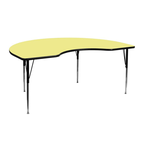 Flash Furniture 48''W x 72''L Kidney Yellow Thermal Laminate Activity Table - Standard Height Adjustable Legs - XU-A4872-KIDNY-YEL-T-A-GG