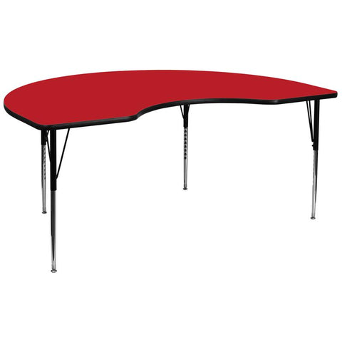 Flash Furniture 48''W x 96''L Kidney Red HP Laminate Activity Table - Standard Height Adjustable Legs - XU-A4896-KIDNY-RED-H-A-GG