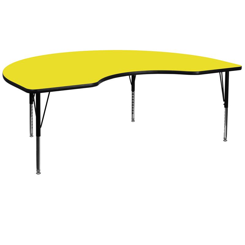 Flash Furniture 48''W x 96''L Kidney Yellow HP Laminate Activity Table - Height Adjustable Short Legs - XU-A4896-KIDNY-YEL-H-P-GG