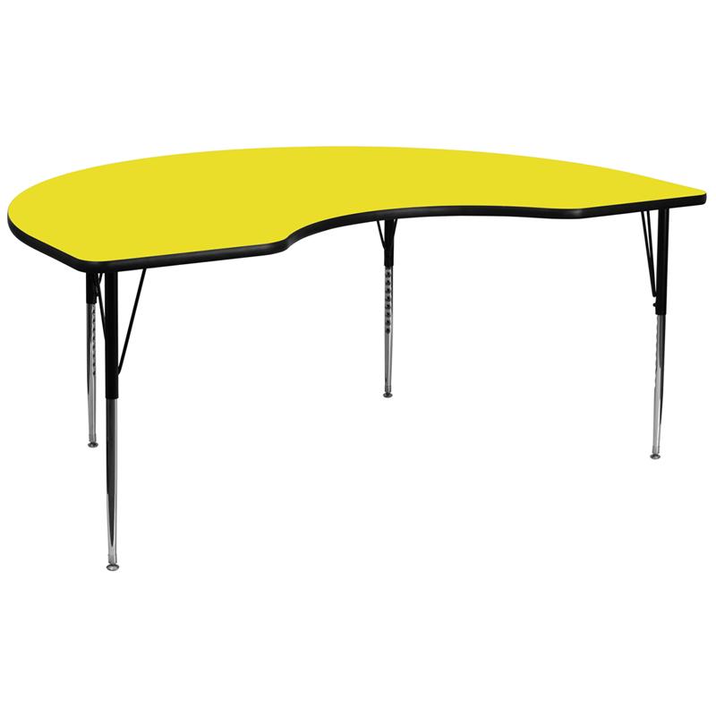 Flash Furniture 48''W x 96''L Kidney Yellow HP Laminate Activity Table - Standard Height Adjustable Legs - XU-A4896-KIDNY-YEL-H-A-GG