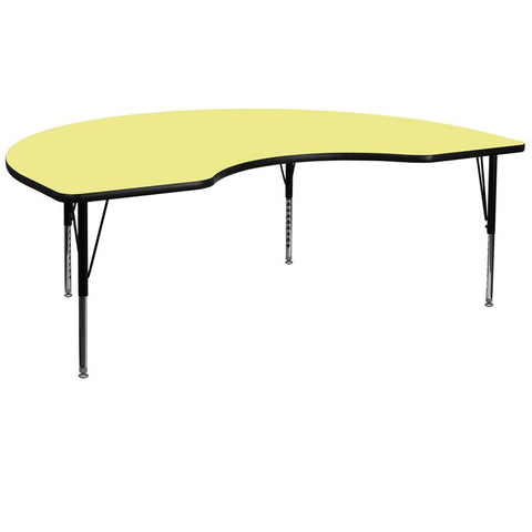 Flash Furniture 48''W x 96''L Kidney Yellow Thermal Laminate Activity Table - Height Adjustable Short Legs - XU-A4896-KIDNY-YEL-T-P-GG