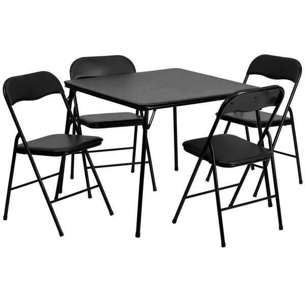 Flash Furniture 5 Piece Black Folding Card Table and Chair Set - JB-1-GG