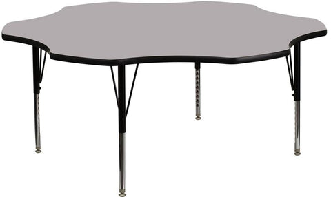 Flash Furniture 60'' Flower Grey Thermal Laminate Activity Table - Height Adjustable Short Legs - XU-A60-FLR-GY-T-P-GG