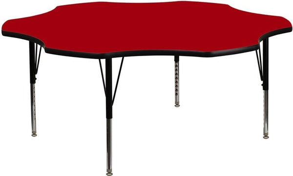 Flash Furniture 60'' Flower Red Thermal Laminate Activity Table - Height Adjustable Short Legs - XU-A60-FLR-RED-T-P-GG