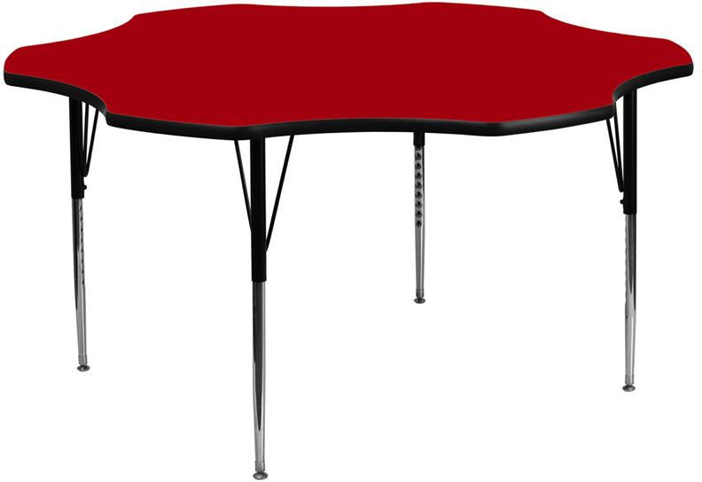 Flash Furniture 60'' Flower Red Thermal Laminate Activity Table - Standard Height Adjustable Legs - XU-A60-FLR-RED-T-A-GG