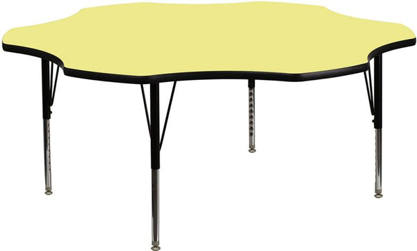 Flash Furniture 60'' Flower Yellow Thermal Laminate Activity Table - Height Adjustable Short Legs - XU-A60-FLR-YEL-T-P-GG