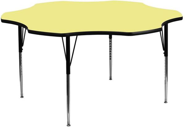 Flash Furniture 60'' Flower Yellow Thermal Laminate Activity Table - Standard Height Adjustable Legs - XU-A60-FLR-YEL-T-A-GG