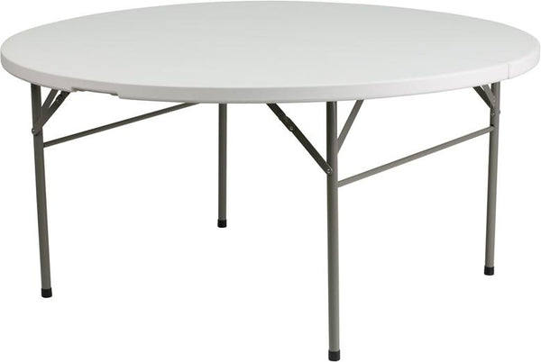 Flash Furniture 60'' Round Bi-Fold Granite White Plastic Folding Table - DAD-154Z-GG