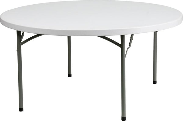 Flash Furniture 60'' Round Granite White Plastic Folding Table - DAD-YCZ-152R-GW-GG