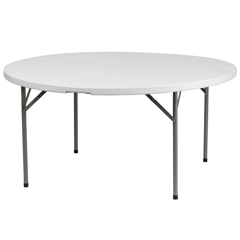 Flash Furniture 60'' Round Granite White Plastic Folding Table - DAD-YCZ-154-GW-GG
