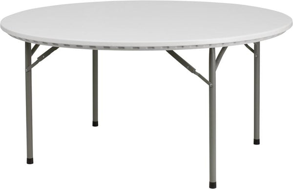 Flash Furniture 60'' Round Granite White Plastic Folding Table - RB-60R-GG