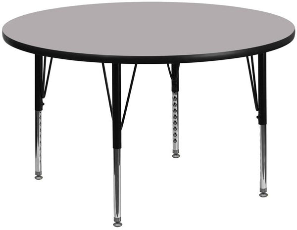 Flash Furniture 60'' Round Grey Thermal Laminate Activity Table - Height Adjustable Short Legs - XU-A60-RND-GY-T-P-GG