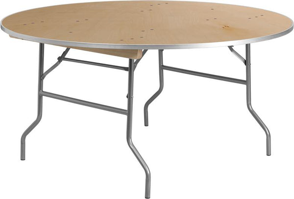 Flash Furniture 60'' Round HEAVY DUTY Birchwood Folding Banquet Table with METAL Edges - XA-60-BIRCH-M-GG