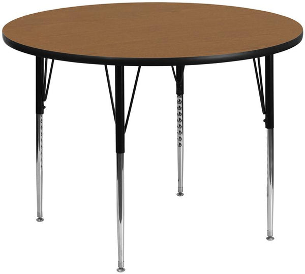 Flash Furniture 60'' Round Oak Thermal Laminate Activity Table - Standard Height Adjustable Legs - XU-A60-RND-OAK-T-A-GG