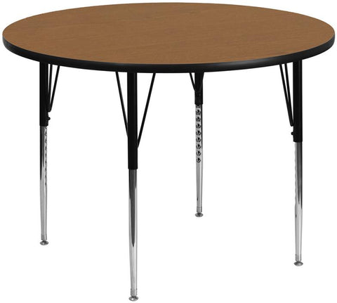 Flash Furniture 60'' Round Oak Thermal Laminate Activity Table - Standard Height Adjustable Legs - XU-A60-RND-OAK-T-A-GG