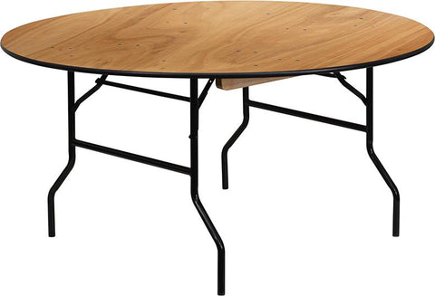 Flash Furniture 60'' Round Wood Folding Banquet Table with Clear Coated Finished Top - YT-WRFT60-TBL-GG