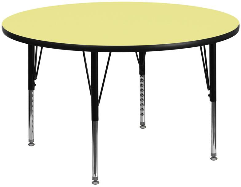 Flash Furniture 60'' Round Yellow Thermal Laminate Activity Table - Height Adjustable Short Legs - XU-A60-RND-YEL-T-P-GG