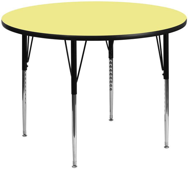 Flash Furniture 60'' Round Yellow Thermal Laminate Activity Table - Standard Height Adjustable Legs - XU-A60-RND-YEL-T-A-GG