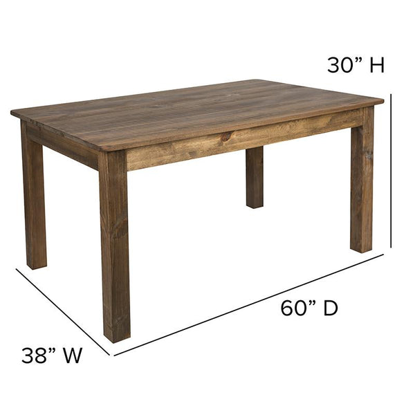 Flash Furniture 60" x 38" Rectangular Antique Rustic Solid Pine Farm Dining Table - XA-F-60X38-GG