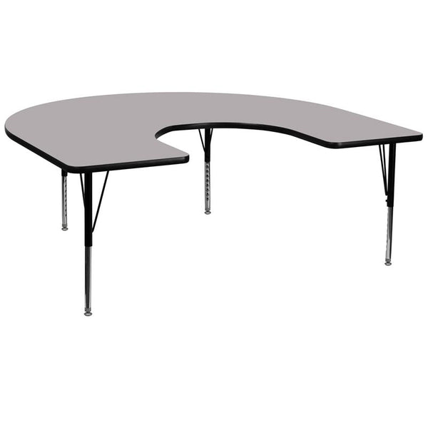 Flash Furniture 60''W x 66''L Horseshoe Grey Thermal Laminate Activity Table - Height Adjustable Short Legs - XU-A6066-HRSE-GY-T-P-GG