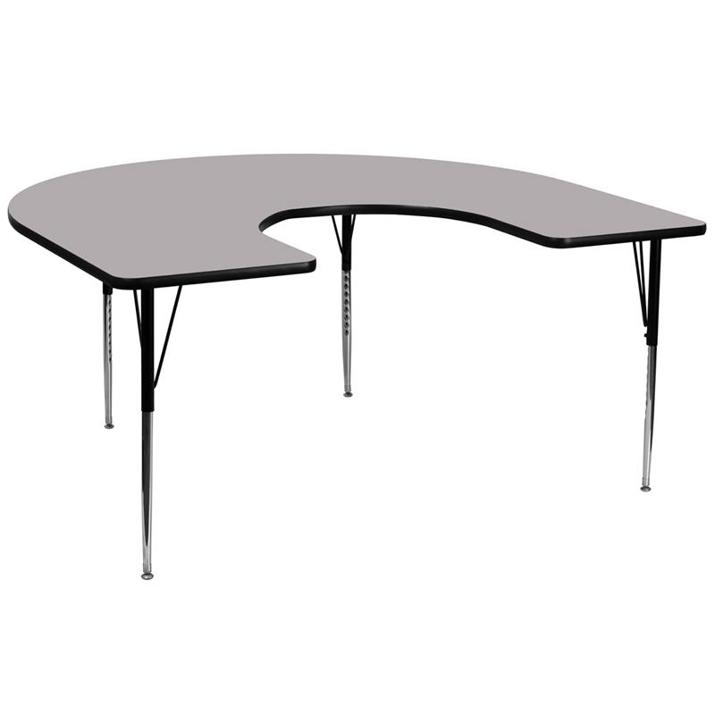 Flash Furniture 60''W x 66''L Horseshoe Grey Thermal Laminate Activity Table - Standard Height Adjustable Legs - XU-A6066-HRSE-GY-T-A-GG