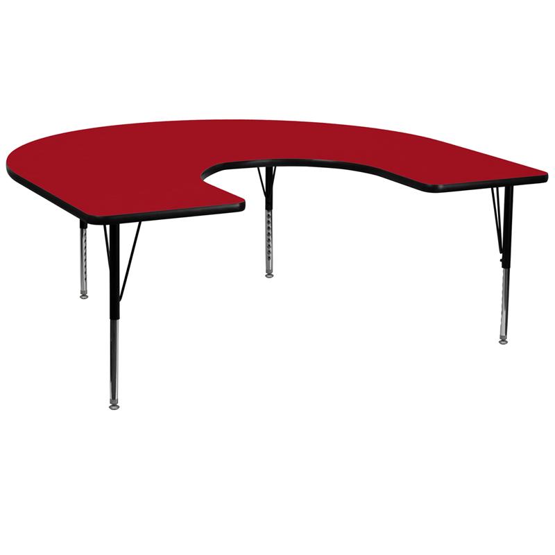 Flash Furniture 60''W x 66''L Horseshoe Red Thermal Laminate Activity Table - Height Adjustable Short Legs - XU-A6066-HRSE-RED-T-P-GG