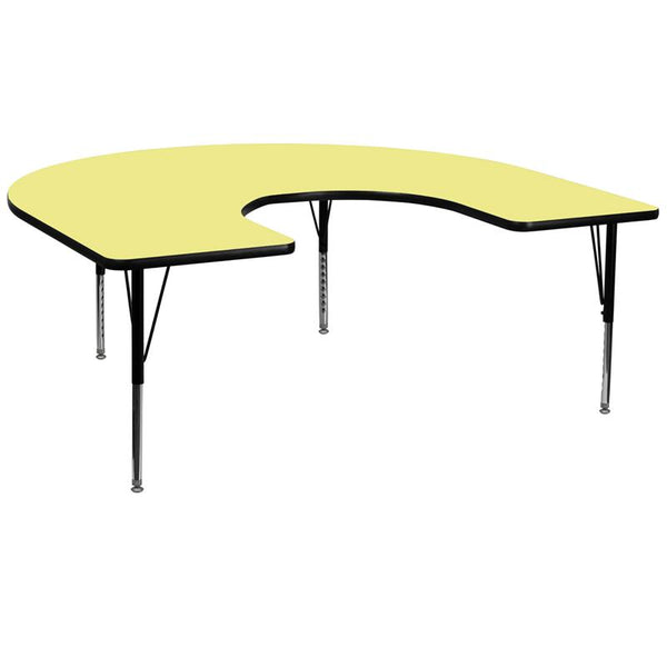 Flash Furniture 60''W x 66''L Horseshoe Yellow Thermal Laminate Activity Table - Height Adjustable Short Legs - XU-A6066-HRSE-YEL-T-P-GG