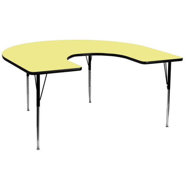 Flash Furniture 60''W x 66''L Horseshoe Yellow Thermal Laminate Activity Table - Standard Height Adjustable Legs - XU-A6066-HRSE-YEL-T-A-GG