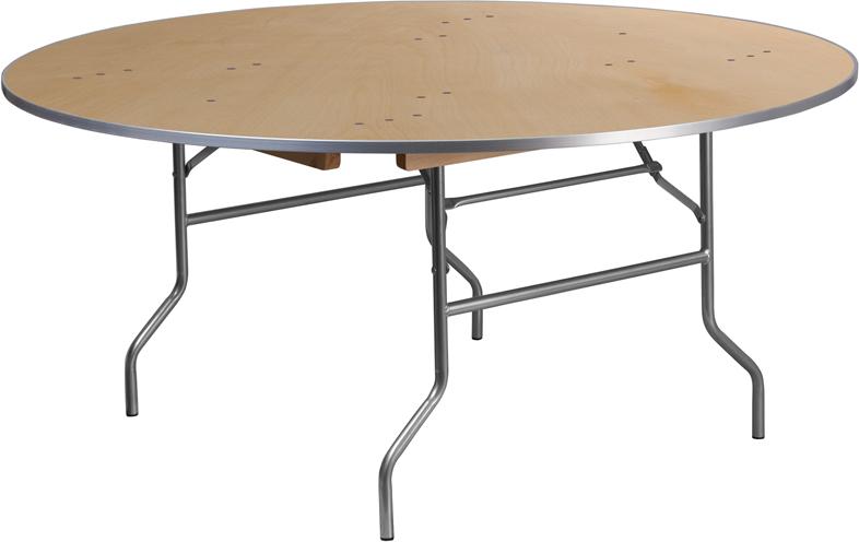 Flash Furniture 66'' Round HEAVY DUTY Birchwood Folding Banquet Table with METAL Edges - XA-66-BIRCH-M-GG