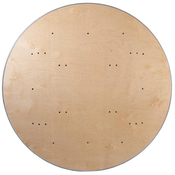 Flash Furniture 66'' Round HEAVY DUTY Birchwood Folding Banquet Table with METAL Edges - XA-66-BIRCH-M-GG