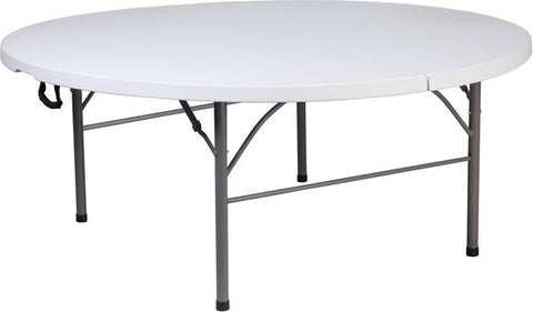 Flash Furniture 71'' Round Bi-Fold Granite White Plastic Folding Table - RB-183RFH-GG