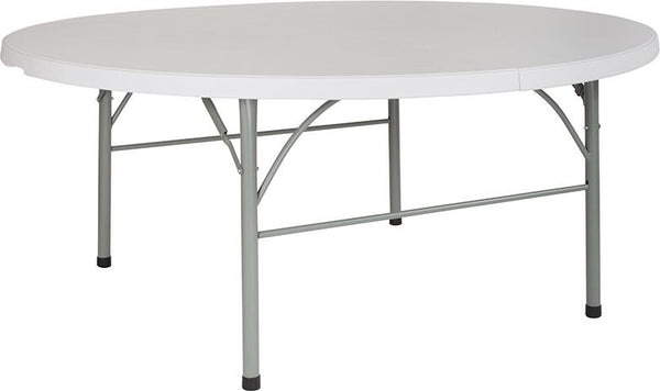 Flash Furniture 72'' Round Bi-Fold Granite White Plastic Folding Table - DAD-183RZ-GG