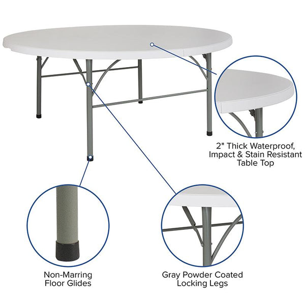 Flash Furniture 72'' Round Bi-Fold Granite White Plastic Folding Table - DAD-183RZ-GG