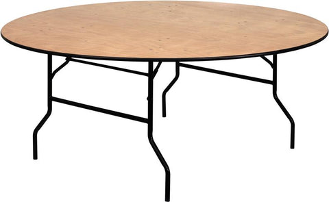 Flash Furniture 72'' Round Wood Folding Banquet Table with Clear Coated Finished Top - YT-WRFT72-TBL-GG