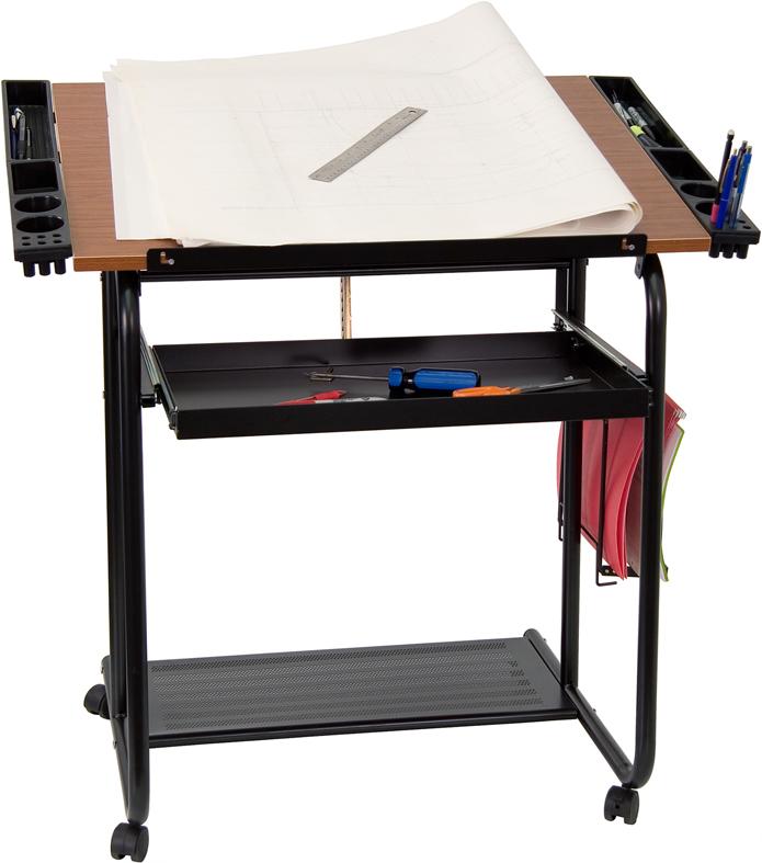 Flash Furniture Adjustable Drawing and Drafting Table with Black Frame and Dual Wheel Casters - NAN-JN-2739-GG