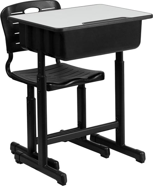 Flash Furniture Adjustable Height Student Desk and Chair with Black Pedestal Frame - YU-YCX-046-09010-GG