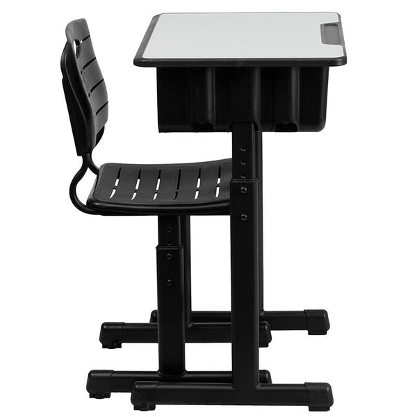 Flash Furniture Adjustable Height Student Desk and Chair with Black Pedestal Frame - YU-YCX-046-09010-GG