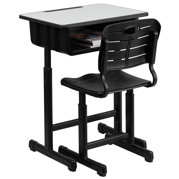 Flash Furniture Adjustable Height Student Desk and Chair with Black Pedestal Frame - YU-YCX-046-09010-GG