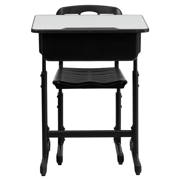 Flash Furniture Adjustable Height Student Desk and Chair with Black Pedestal Frame - YU-YCX-046-09010-GG