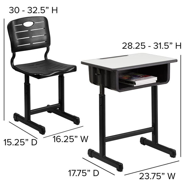 Flash Furniture Adjustable Height Student Desk and Chair with Black Pedestal Frame - YU-YCX-046-09010-GG