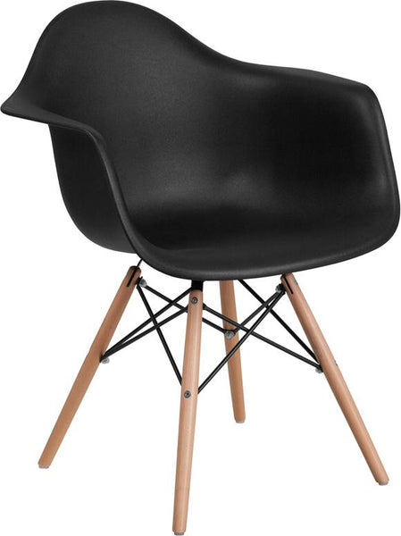 Flash Furniture Alonza Series Black Plastic Chair with Wood Base - FH-132-DPP-BK-GG